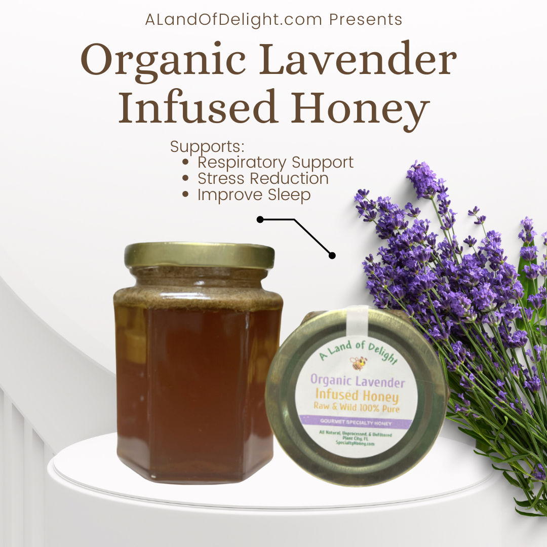 Specialty Gourmet Honey: Organic Lavender Infused Raw Honey - 12oz Jar