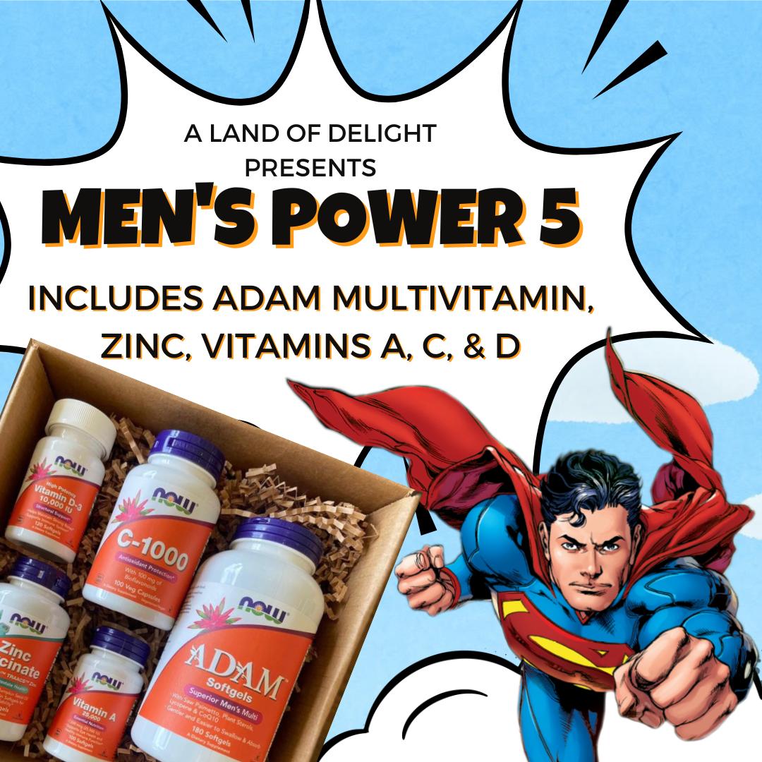 Men - The Power 5 - Multivitamin, C, A,D & Zinc - 3 Month Supply