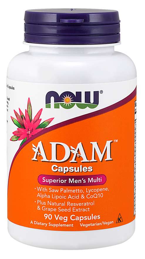 Bottle of men's adam multi-vitamin capsules