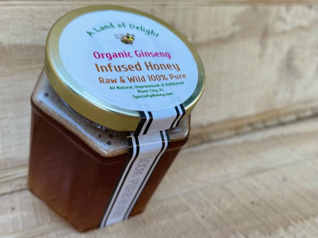 Specialty Gourmet Honey: Organic Ginseng Infused Raw Honey - 12oz Jar
