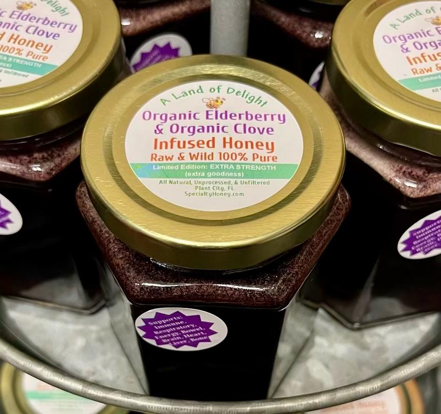 Specialty Gourmet Honey: Organic Elderberry and Clove Infused Raw Honey