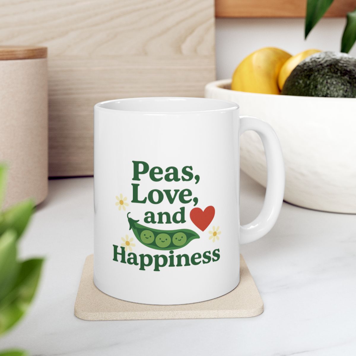 Peas, Love and Happiness Ceramic Coffee Mug