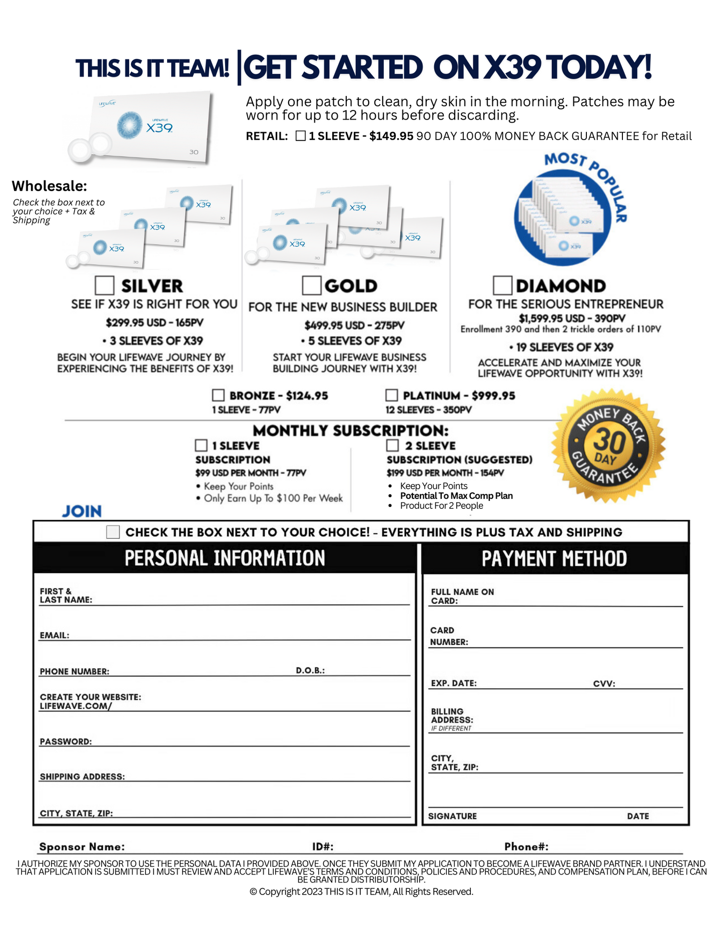 X39 Forms & Results From Wearing (double-sided info sheet)