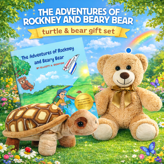 Super Saver Gift Set: The Adventures of Rockney & Beary Bear - Book by Elliott Gonyon, Tortoise Plush & Teddy Bear