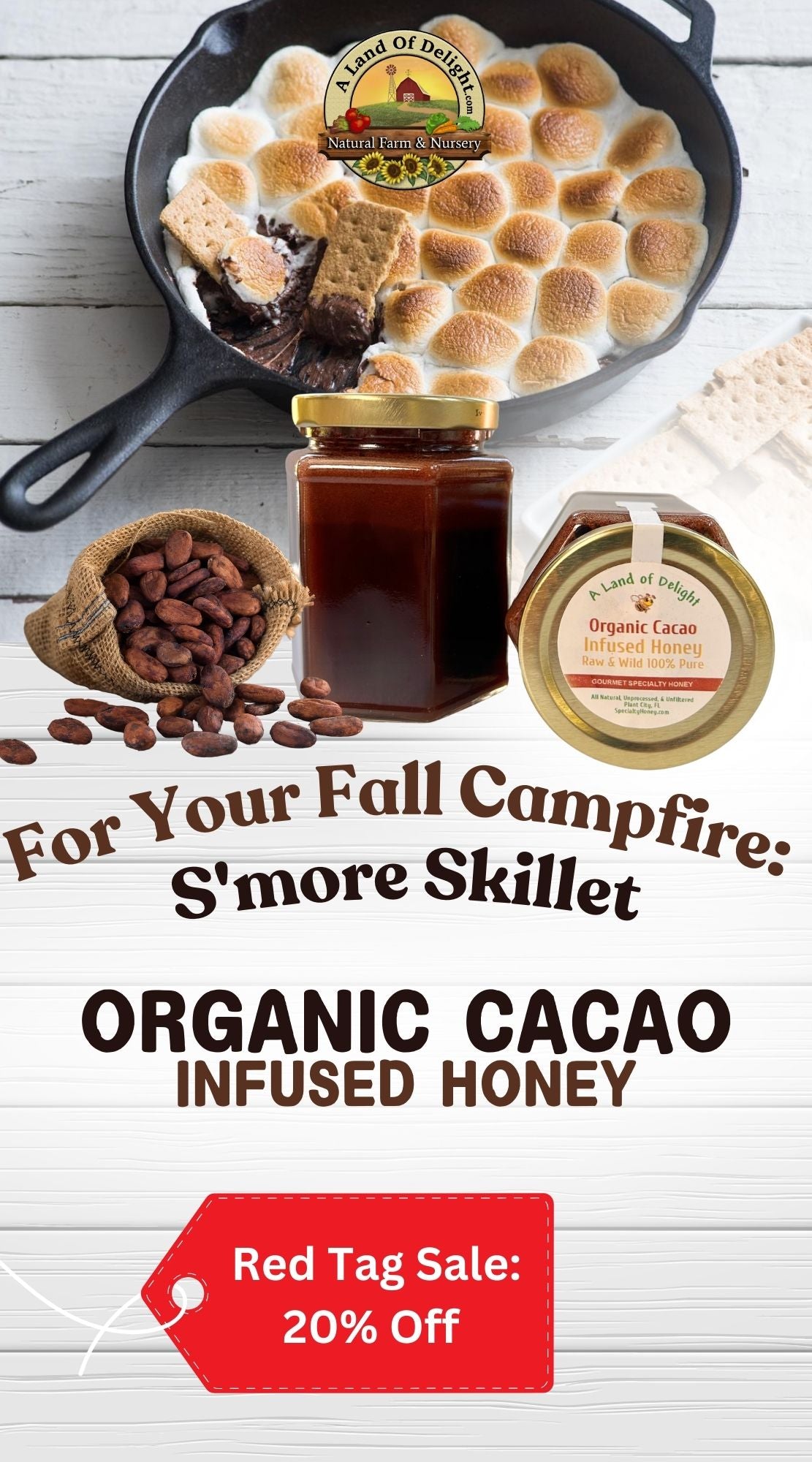 Specialty Gourmet Honey: Organic  Infused Cacao Raw Honey - 12oz Jar