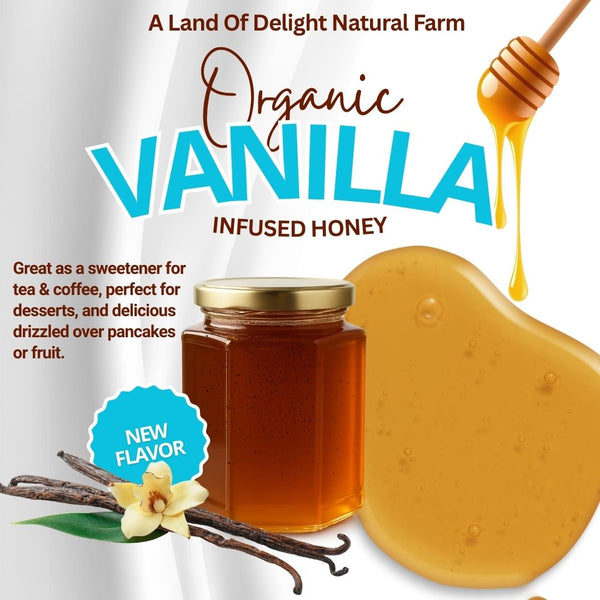 Specialty Gourmet Honey: Organic Vanilla Infused Raw Honey - 12oz Jar
