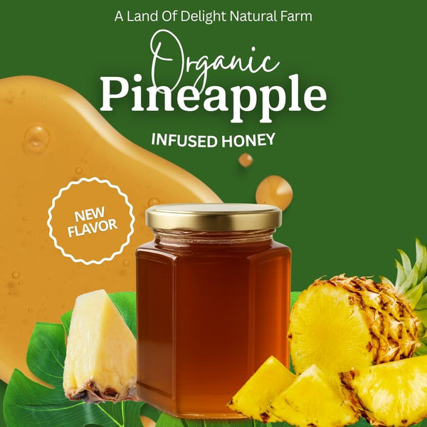 Specialty Gourmet Honey: Organic Pineapple Infused Raw Honey - 12oz Jar