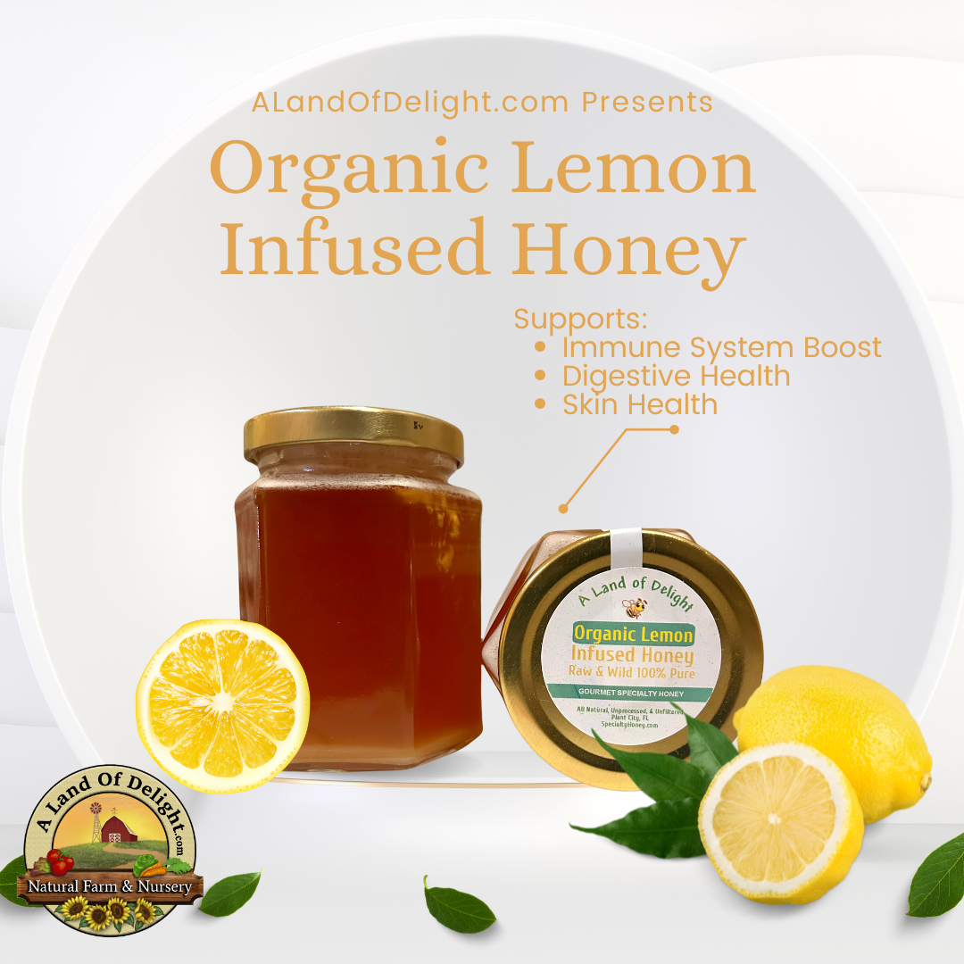 Specialty Gourmet Honey: Organic Lemon Infused Raw Honey - 12oz Jar