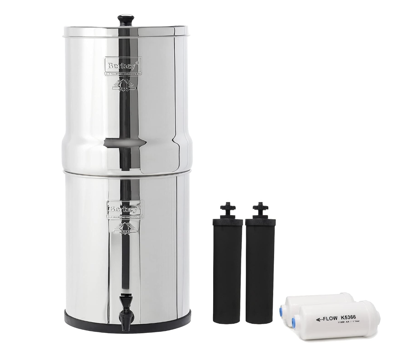 Royal Berkey Gravity-Fed Water Filter System 3.25 Gallon with 2 Black Berkey Elements, 2 Berkey PF-2 Fluoride and Arsenic Reduction Elements