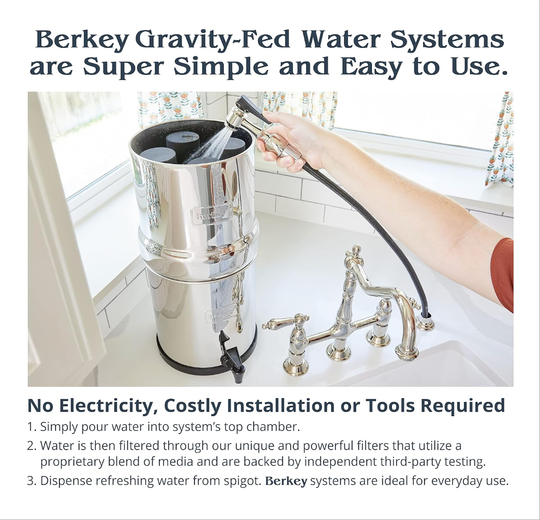 Royal Berkey Gravity-Fed Water Filter System 3.25 Gallon with 2 Black Berkey Elements, 2 Berkey PF-2 Fluoride and Arsenic Reduction Elements