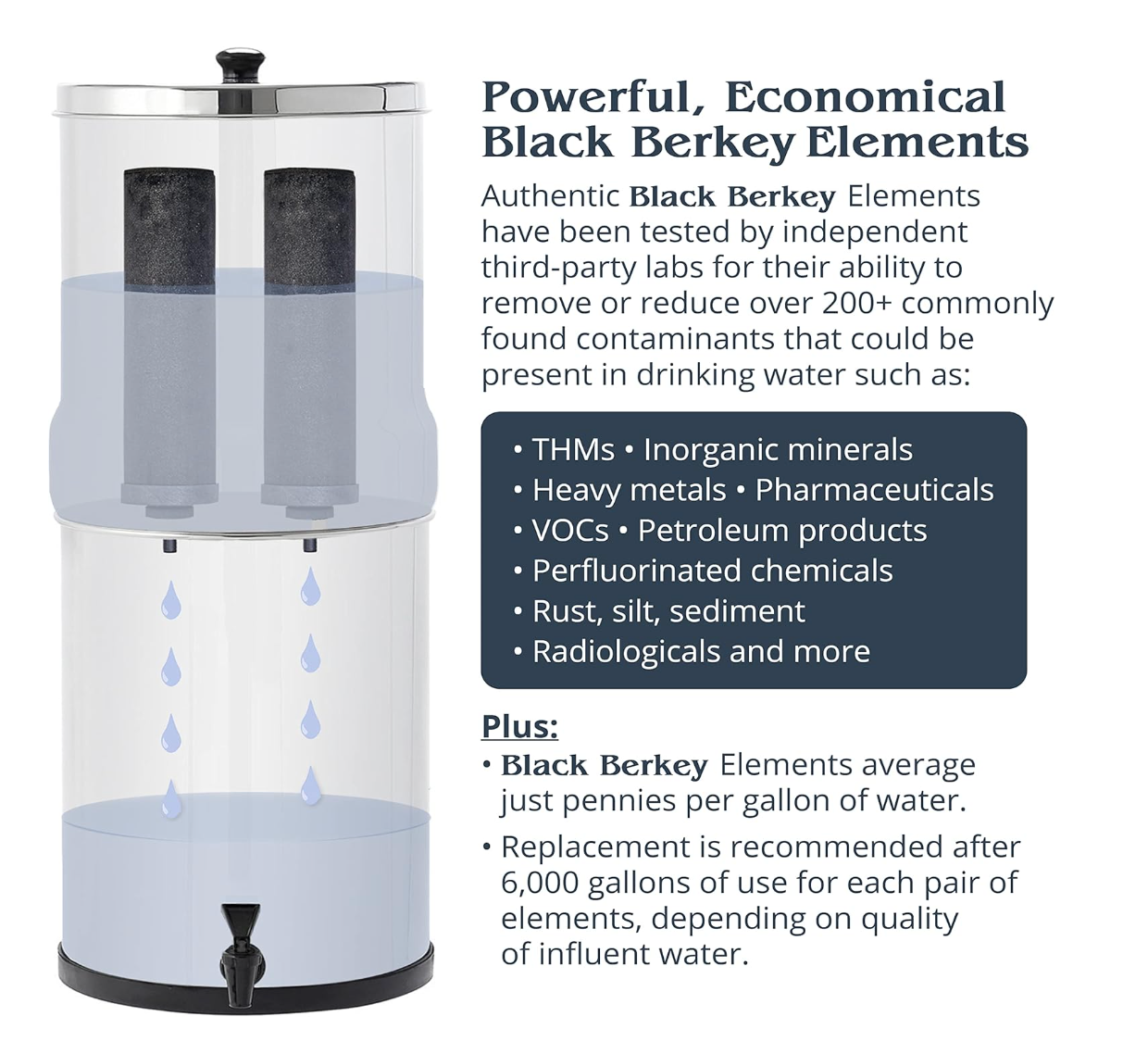 Royal Berkey Gravity-Fed Water Filter System 3.25 Gallon with 2 Black Berkey Elements, 2 Berkey PF-2 Fluoride and Arsenic Reduction Elements