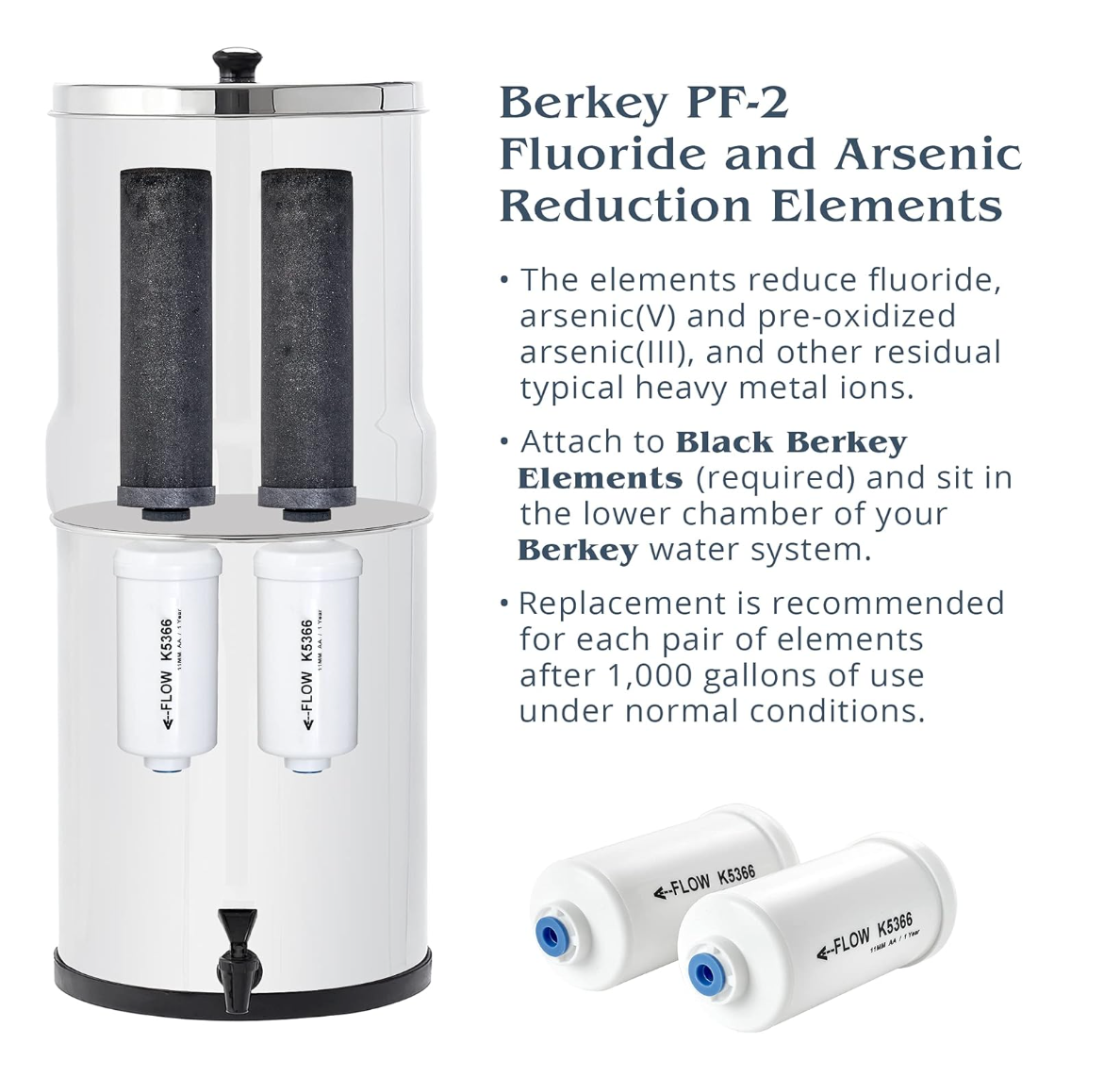 Royal Berkey Gravity-Fed Water Filter System 3.25 Gallon with 2 Black Berkey Elements, 2 Berkey PF-2 Fluoride and Arsenic Reduction Elements