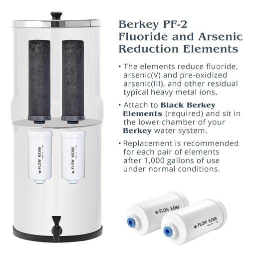 Royal Berkey Gravity-Fed Water Filter System 3.25 Gallon with 2 Black Berkey Elements, 2 Berkey PF-2 Fluoride and Arsenic Reduction Elements