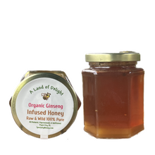 Load image into Gallery viewer, Specialty Gourmet Honey: Organic Ginseng Infused Raw Honey - 12oz Jar
