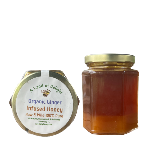 Specialty Gourmet Honey: Organic Ginger Infused Raw Honey - 12oz Jar