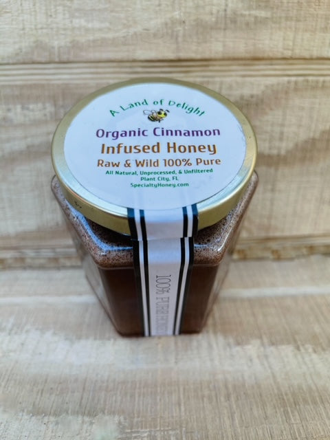Specialty Gourmet Honey: Organic Ceylon Cinnamon Infused Raw Honey - 12oz Jar