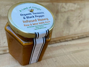 Specialty Gourmet Honey: Organic Turmeric & Black Pepper Infused Raw Honey - 12oz Jar