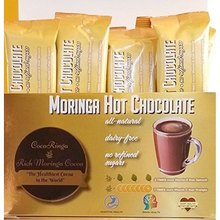 Load image into Gallery viewer, COCORINGA Moringa Hot Chocolate Cacao First Natural Keto Instant Non-dairy Hot Cocoa Box Open with Packets
